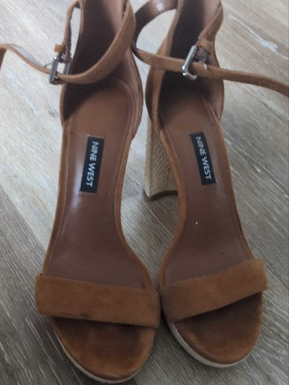 Nine West Brown Suede Platform Ankle-Strap Sandals